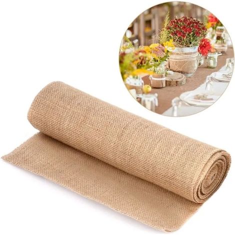 Chemin de table en toile de jute vintage, style naturel, pour mariage, festival, fête et décorations de maison (30 cm x 5 m). (1/5)