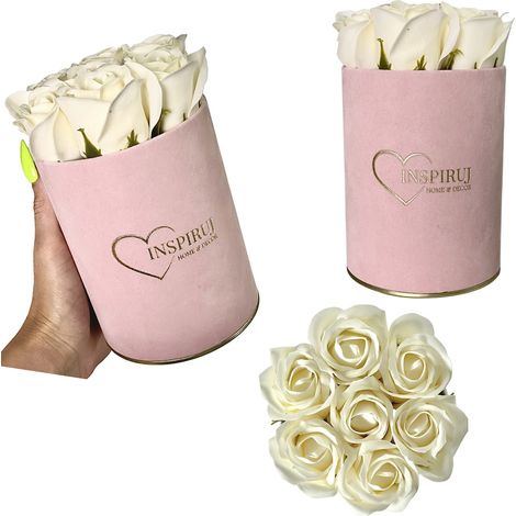 Flowerbox Inspiruj - Scatola rosa con rose di sapone - n. 18 Crema (1/5)