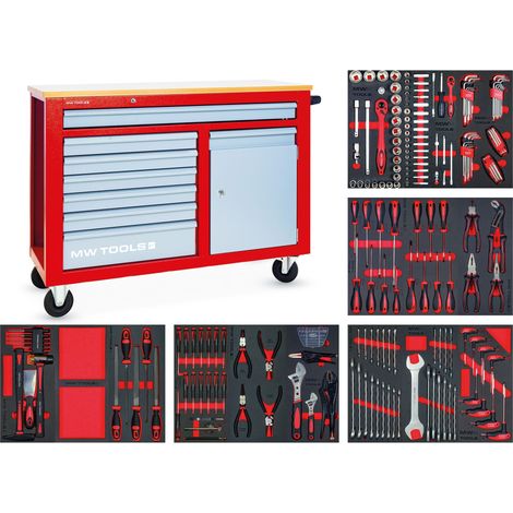 Mw Tools – Servante d'atelier roulante 7 tiroirs – Charge maximale 300kg – Dimensions 1260x475x965mm – Ergonomique – MWE211K1 (1/5)