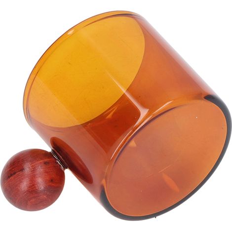 Tasse à café multifonctionnelle en verre résistant à la chaleur, style simple et vintage, avec boule en bois, idéale pour le café, la bière et le thé. Ambre (1/5)