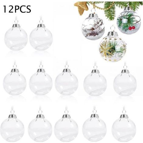 Autre décoration pour Noël,Boules de Noël Transparentes, 12 Pièces Boule de Décoration de Noël, Boules à Remplir DIY, Boules en Plastique Transparent, Décorations de Noël(6cm) (1/5)