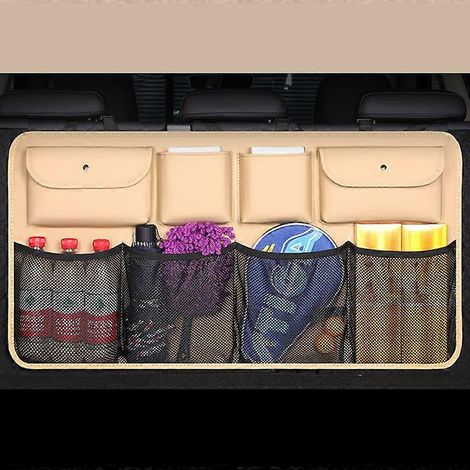 Cuir PU Compatible avec sac de rangement Compatible avec rangement pour banquette arrière et coffre Compatible avec accessoires de nettoyage intérieur Compatible avec berlines, SUV et monospaces