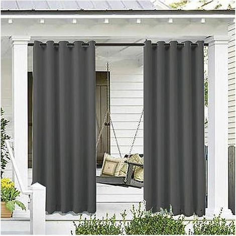 Rideau d'extérieur occultant polyester 132x213 cm – 2 panneaux gris foncé – Protection UV – Œillets antirouille 4 cm Tissu densité (1/5)