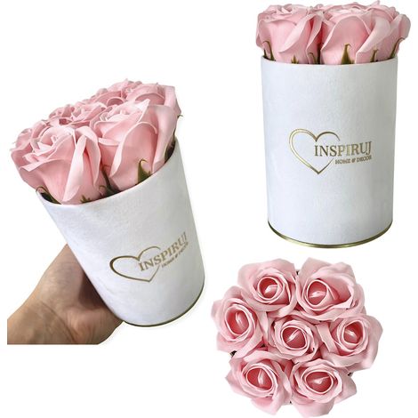 Flowerbox Inspiruj - Scatola bianca con rose di sapone - n. 10 Rosa cipria (1/5)