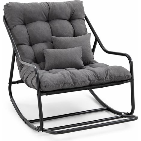 Silla Mecedora de Descanso con Cojín Grueso Balanceo Ajustable Estructura Estable de Acero Gris 75 x 116 x 82 cm