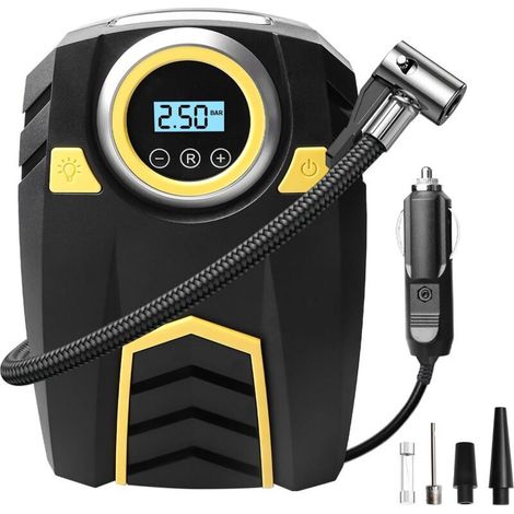 Compresseur de voiture 12V, compresseur d'air pour pneus de voiture, pompe à air portable avec éclairage et écran LCD, pompe à air électrique pour moto, ballons, accessoires pour camping et produits
