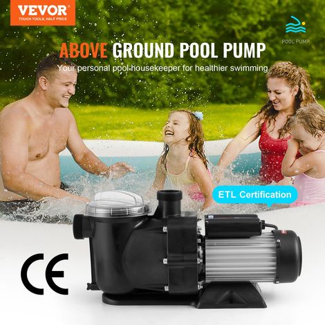 Pompe de piscine hors sol, 1200 W, pompe de piscine à vitesse unique 100 GPM, vitesse 2850 tr/min, pompe de piscine à tête élévatrice 15 m max. avec panier filtrant, pour piscines hors sol, spas (1/5)