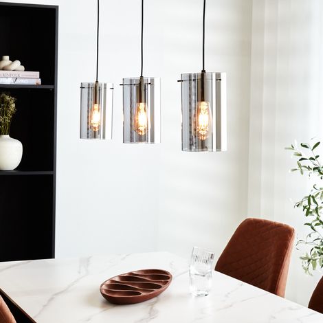 Industrielle Hängelampe Hugo aus Rauchglas (1/5)