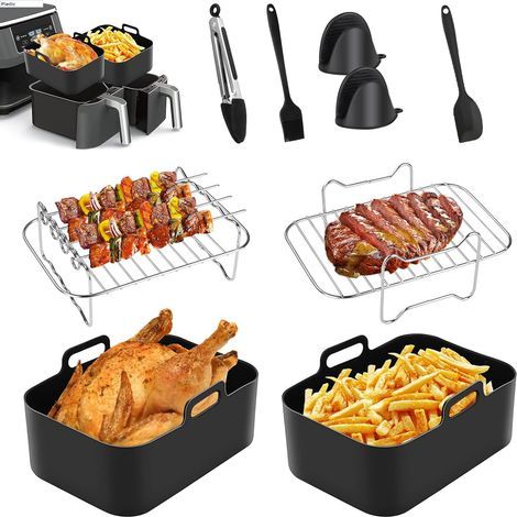 9-teiliges Zubehörset für die Heißluftfritteusen Ninja AF400UK und AF451UK: Silikon-Einsatz für die Heißluftfritteuse, Ständer für die Heißluftfritteuse, Silikonhandschuhe, Ofenzange (1/5)