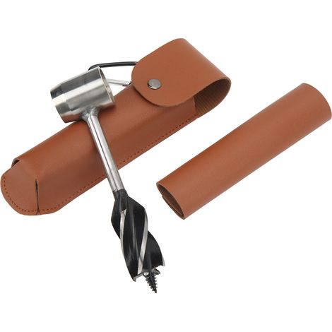 Ensemble de clé à tarière manuelle multifonctionnelle portable en acier inoxydable avec sac de rangement, étui et pochette en cuir PU marron