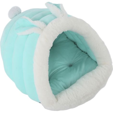 Cage pour chat et chien avec oreilles de lapin, lavable en machine, semi-fermée, chaussons ronds en éponge haute élasticité, bleue. (1/5)