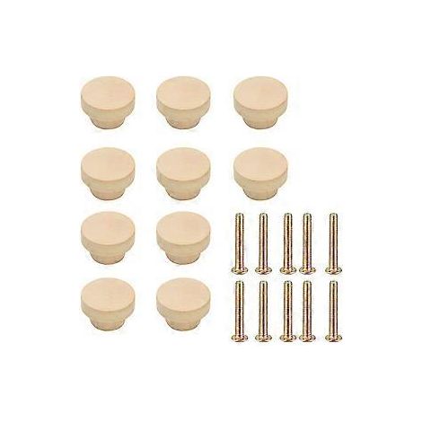 10 boutons en bois ronds de style vintage pour tiroirs, portes de placards de cuisine, armoires, meubles, vis, poignées de porte, 40 mm (40 mm) (1/5)