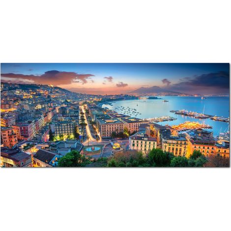 Lupia - Quadro moderno su Tela Canvas DEEP 65X143 cm, con paesaggi e localismi italiani, per casa, soggiorno, capezzale camera da letto, hotel, ufficio, NAPOLI - GOLFO SERA (1/4)