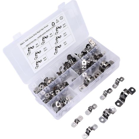 80 colliers de serrage en acier inoxydable pour tubes, avec support en U à 2 trous, universels pour camping-cars. (1/5)