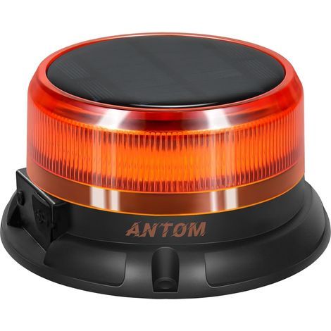 AnTom LED-Warnleuchte mit Solarbatterie, 9 Blinkmodi, 12V/24V magnetische orangefarbene Warnleuchte mit Kabel und USB-Kabel für Auto, LKW, Traktor, Golfwagen, Einsatzfahrzeuge (1/5)