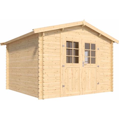 Abri de jardin en bois avec toiture en feutre bitumé et serrure inox VALLO FENETRE 7.5m² (1/5)