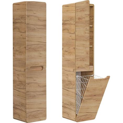 Badezimmer Hochschrank mit Wäschekorb LUTON-56-CRAFT Wotan Eiche Nb., B/H/T ca. 35/170/35cm (1/5)