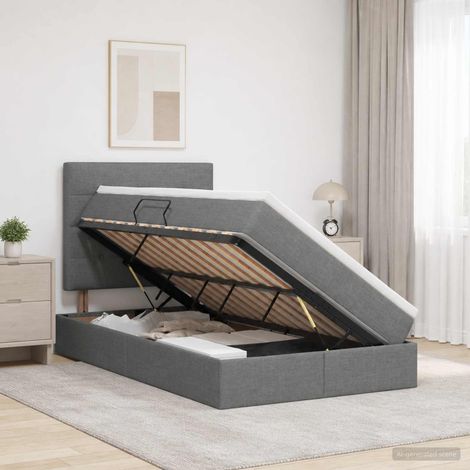 vidaXL Cama con almacenamiento y colchón Gris oscuro 120 x 200 cm tela (1/5)