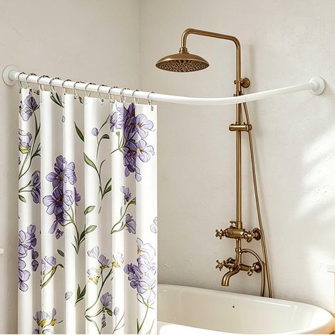 Tringle à rideau de douche en forme de L réglable de 60 à 138 cm - Barre de douche d'angle en acier inoxydable - Barre de douche télescopique pour baignoire, cabine de douche avec accessoires (1/5)