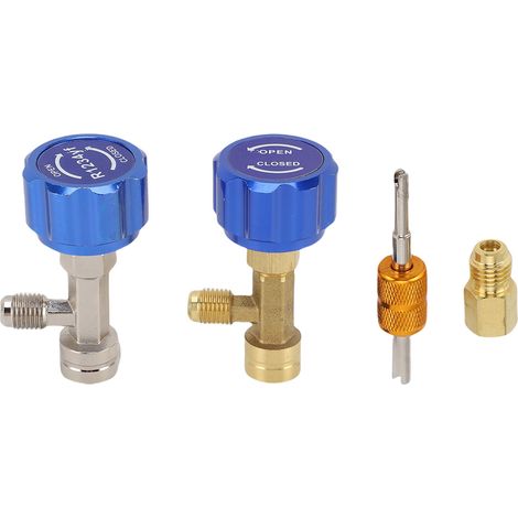 Ortviai Kit de Robinet pour Bouteille de Fréon R134a avec Outil d'Extraction de Noyau de Valve – Métal Bleu
