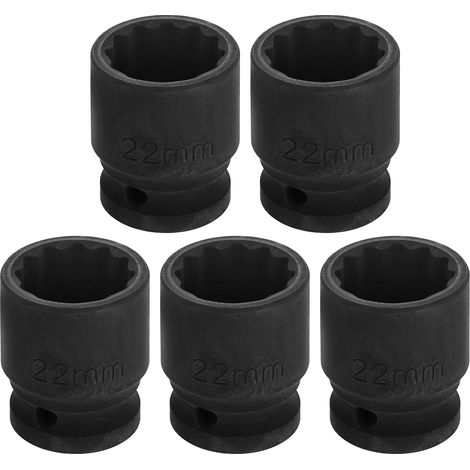 5Pcs 1/2" Drive X 22mm Douille À Choc Peu Profonde CR-V Acier (1/5)