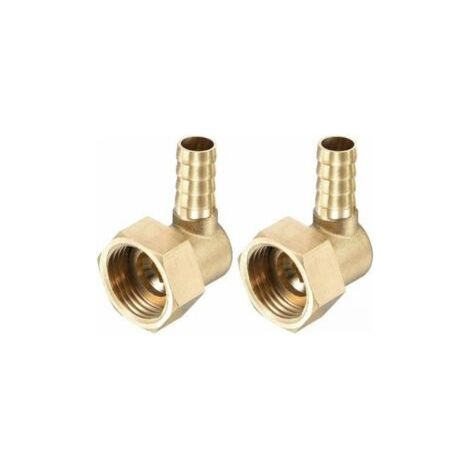 Codo de conexión de manguera de latón de 10 mm x conector hembra G1/2 con tuerca giratoria para agua, combustible y aire (paquete de 2) (1/5)