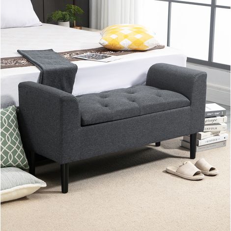 Panca contenitore 116 x 44 x 58 cm, tessuto effetto lino grigio scuro OKMYHOME (1/5)