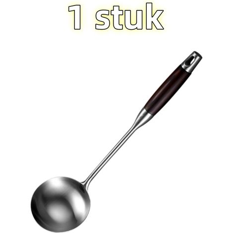 louche - Cuillère à soupe - Acier inoxydable - Idéale pour la cuisine - 38 cm x 10 cm - Marron (1/5)