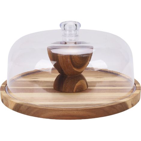 Support à gâteau en bois, assiette ronde multifonction avec couvercle Transparent pour Fruits Desserts fromage (1/5)