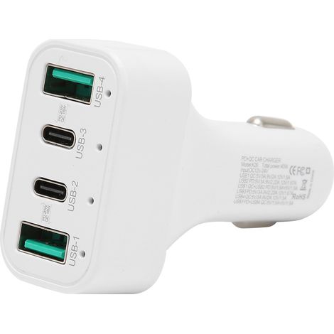 40W USB-C Schnell-Autoladegerät, Zigarettenanzünderadapter mit 4 USB-C- und USB-A-Anschlüssen, PD- und QC3.0-kompatibel. (1/5)