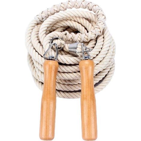 Corde à Sauter en Coton avec Manche en Bois 3m - Corde à Sauter Blanche pour Étudiants et Entraînement (1/5)