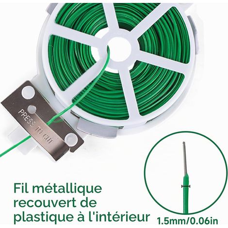 KINGLAKE 50m Fil de Fer Jardin Vert- Attache Plante Grimpante avec Cutter, Fil Plastifié Soft, Fil Torsadé pour Plantes, Vignes, Arbustes et Fleurs (1/4)