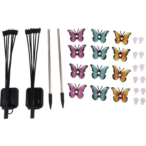Lot de 2 lampes solaires papillon oscillant pour jardin, éclairage extérieur étanche en fer, décoration LED pour cour et paysage (1/5)