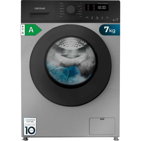 Cecotec Lave-linge 7Kg à chargement frontal Bolero DressCode 7150 Inverter Steel A. Lave-linge 7Kg avec 1400 tr/min, moteur Inverter Plus, 12 programmes, Vapeur Max et efficacité de classe A, lavage e (1/5)