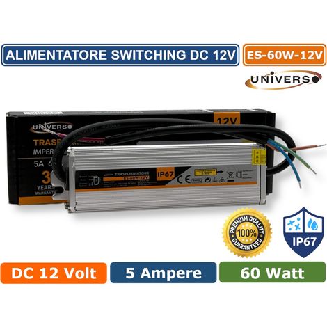 ALIMENTATORE METALLICO STABILIZZATO SWITCHING IMPERMEABILE IP67 220V-12V 5A 60 WATT (1/4)