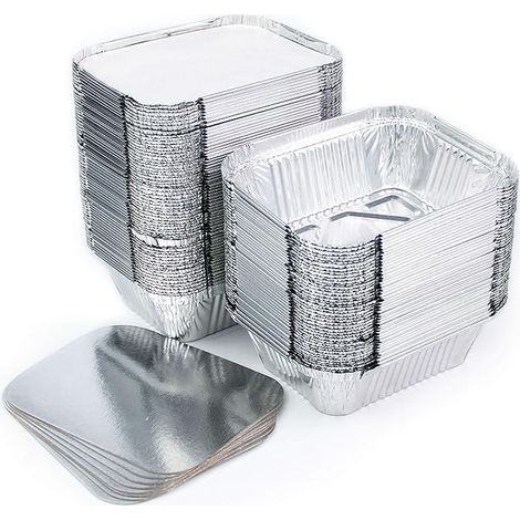 Lot de 100 Plateaux en aluminium, Couvercle en carton, Résistant four congélateur, Capacité 250 ml, Pour restauration fête (1/5)