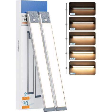 2pcs éclairages sous armoire à 70 LED, Lumière chaude,Argentée (1/5)