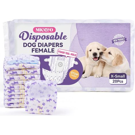 Couche pour Chien Femelle, Couches Jetables pour Chiennes avec Ouverture de Queue Réglable, Couche Chat pour Chats, Chiots, Chiots en Saison (20, XS) (1/5)