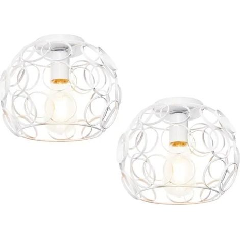 U-Do 2Pcs Plafonnier Intérieur Vintage Lustre Cage en Métal Blanc E27 Lampe de Plafonde Créatif Industriel (1/4)