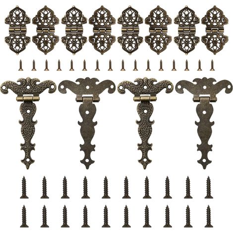 12 pièces Charnières Antiques, Charnière Rétro en T, Charnières Pliantes Vintage en Alliage de Zinc Pour Meubles en Bois, Bibliothèques, Avec Vis de Montage (Bronze) (1/5)