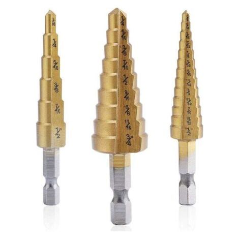 BUNTHAUS PA Jeu de trois forets à fraiser en acier rapide revêtus de titane, adaptés au perçage et à la découpe de tôles, disponibles en différentes tailles, idéaux pour les bricoleurs. (1/4)
