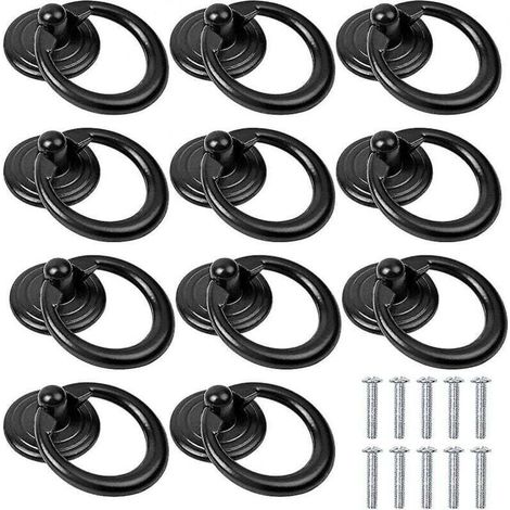 10pcs Poignée d'armoire noire Bouton de porte en métal Anneau de tiroir Poignée de traction classique Meuble rond (1/4)
