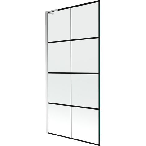 Mexen Next L paratia per vasca da bagno a 1 anta 90 x 150 cm, griglia nera, cromo - 895-090-000-03-77-01 (1/5)