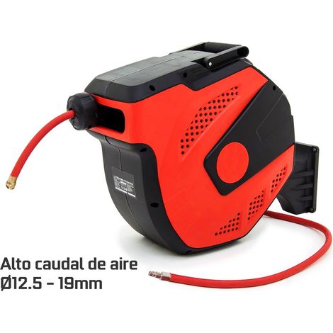 Carrete de Manguera Aire Comprimido 12 m + 1 m VERSION PROFESIONAL ALTO CAUDAL Conector de 3/8" 12.5 x 19 mm (1/4)