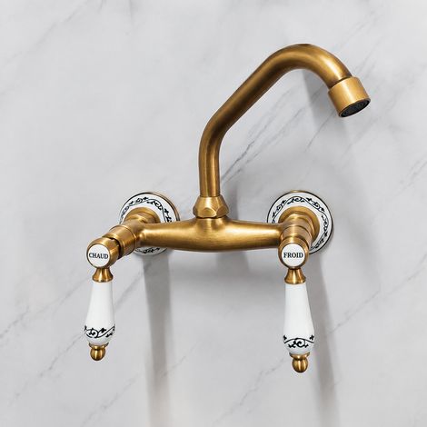 Robinet Mélangeur Mural Rétro en Laiton 5 voies droit modèle céramique Entraxe 15 cm 31 × 17,5 × 13 cm – Livraison gratuite (1/5)