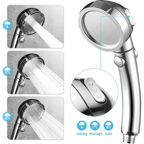 Douchette à main avec 3 réglages, haute pression, bouton pause et flexible, pour une utilisation quotidienne dans la salle de bain.-AquaForge (1/4)