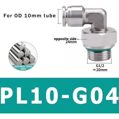 (PL10-G04 - Lot de 10) 10 raccords pneumatiques en acier inoxydable 304, connecteurs PL pour tubes d'air, raccords à dégagement rapide, diamètres 4 mm, 6 mm et 8 mm (1/5)