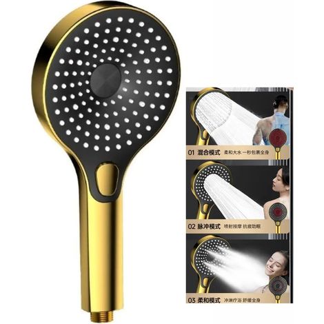 (Gold Shower B) Pommeau de douche doré amélioré à grand panneau et à débit important, multifonction et réglable, douchette à main haute pression et économique en eau (1/5)