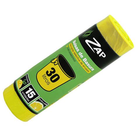 Rotolo 15 unità sacchetto della spazzatura giallo profumo di limone 30 litri zap