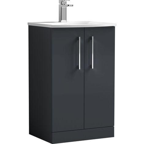 Balterley  Contemporary Bathroom 2-Door Floor-Standing Curved Vanity Unit, Dark Grey, 500mm